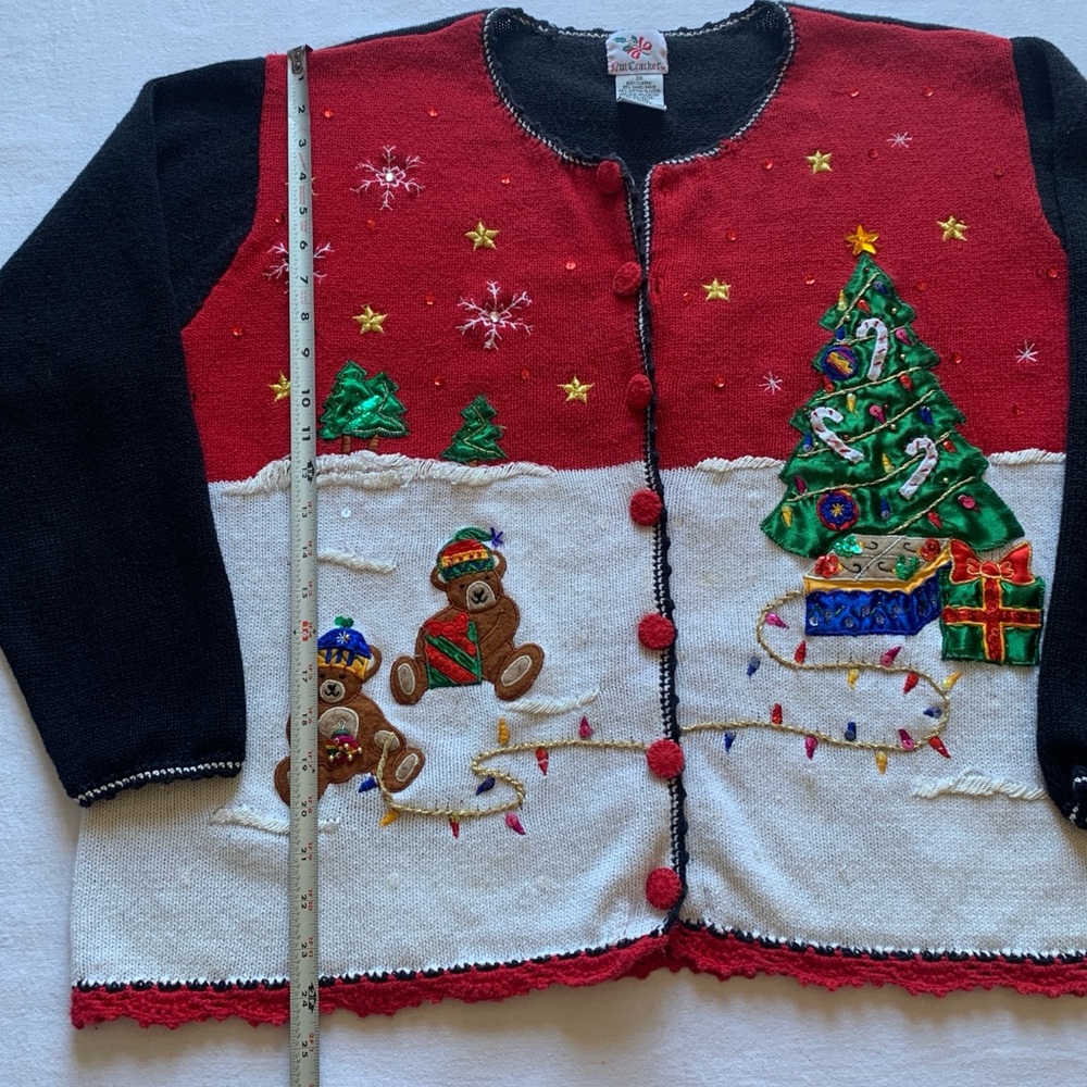 Nutcracker Vintage Ugly Christmas Holiday Sweater Teddy Bears Tree Sequins 2X-3X - Picture 16 of 16